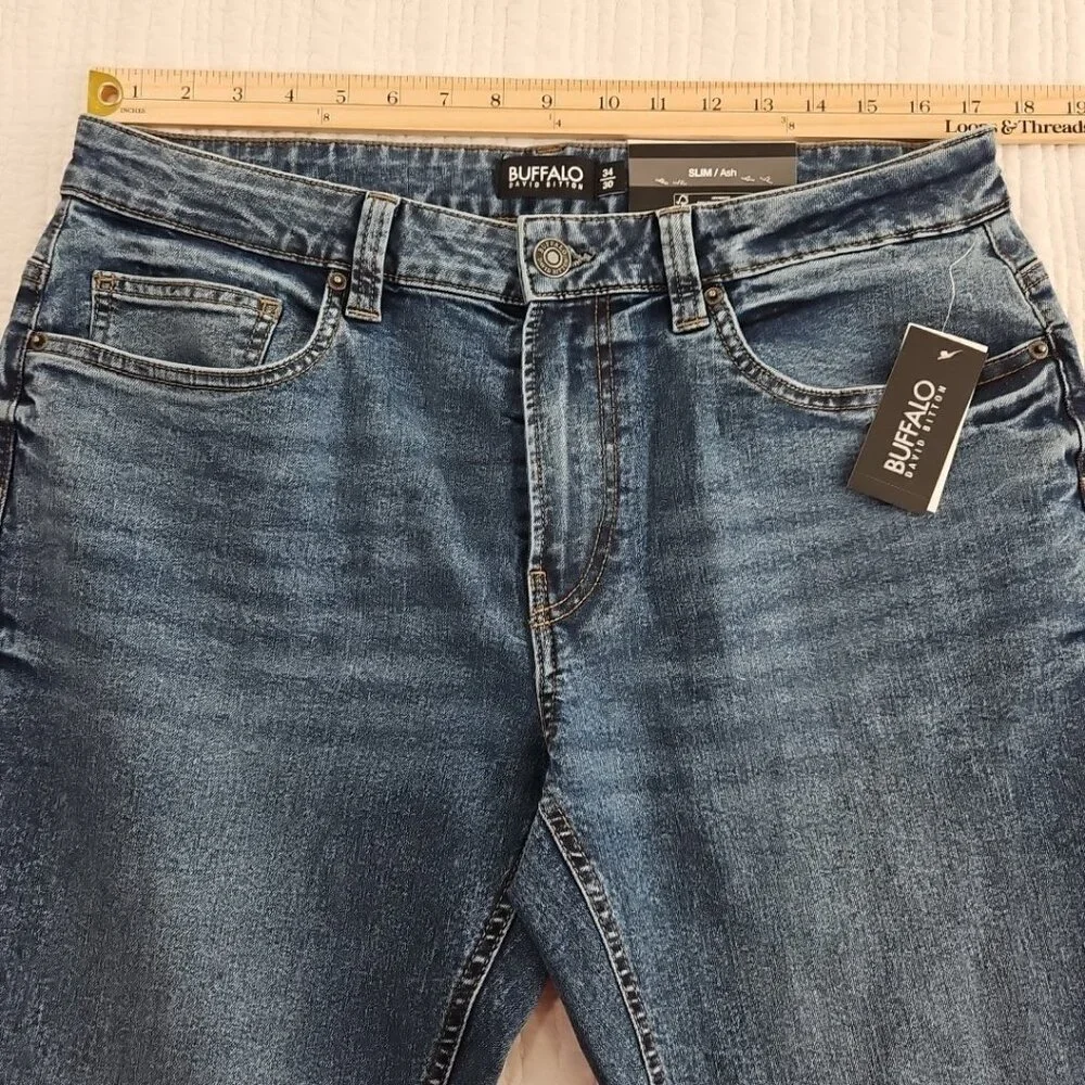 Buffalo David Bitton Ash Jeans Men's 34x30 Med Wash NEW Slim‎ Straight Stretch